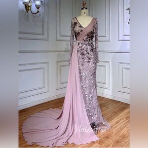 Sharon Said Long Sleeve Floral Gown in Pink